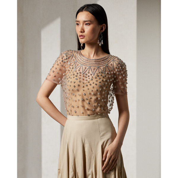 Carolinne Embellished Tulle Blouse