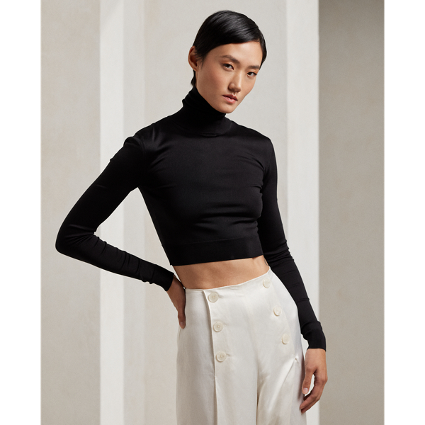 Silk-Plaited Jersey Cropped Roll Neck
