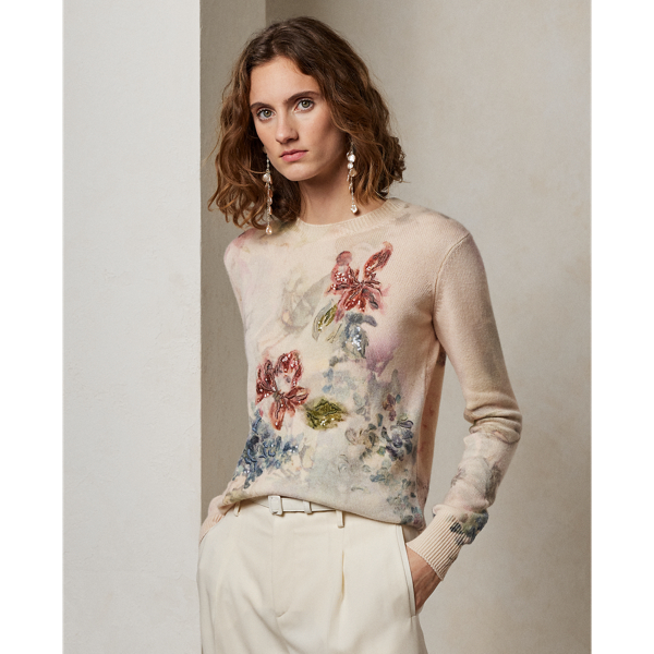 Embellished Floral Cashmere Sweater