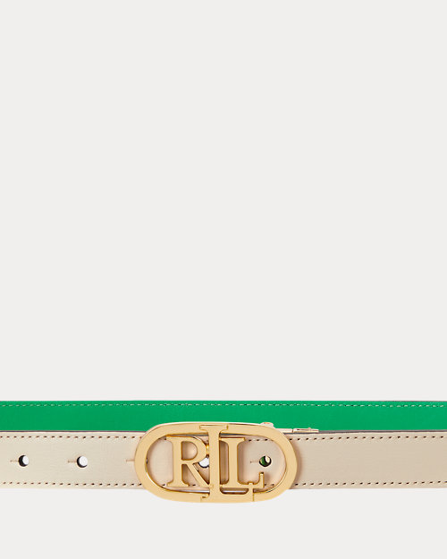 Oval-Logo Reversible Leather Skinny Belt