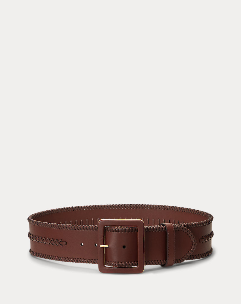 Whipstitched Leather Wide Belt Lauren 1