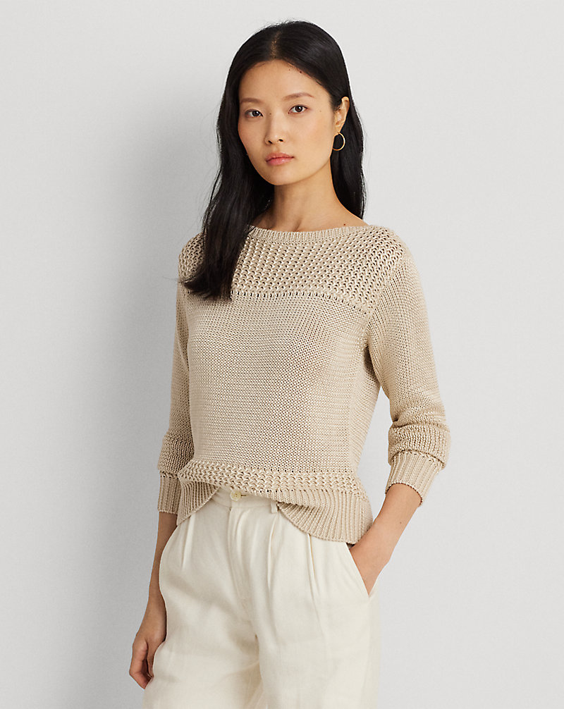 Cotton-Blend Boatneck Sweater Lauren 1