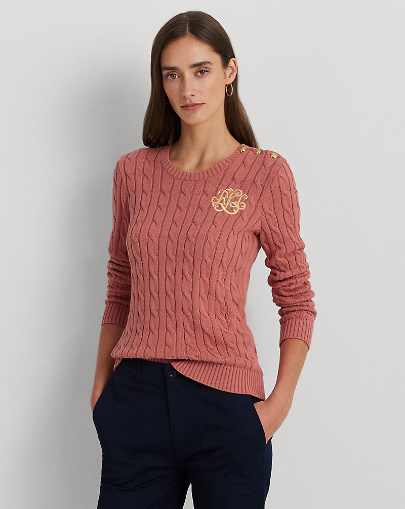Button-Trim Cable-Knit Cotton Sweater Lauren 1