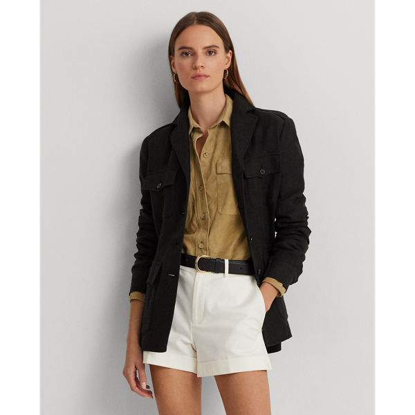Belted Cotton-Linen Herringbone Jacket Lauren 1