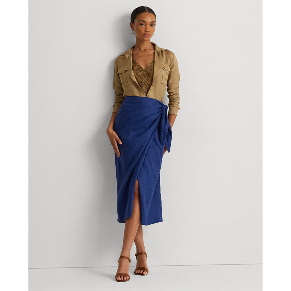 Linen Wrap Midi Skirt Lauren 1