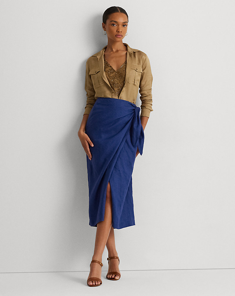 Linen Wrap Midi Skirt Lauren 1