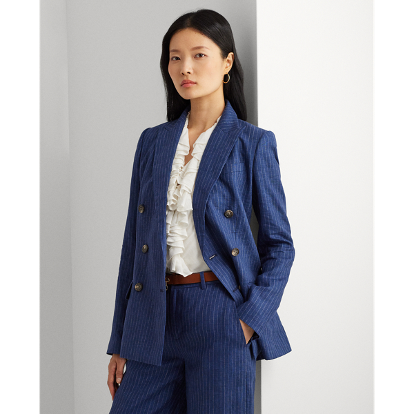 Pinstripe Double-Breasted Linen Blazer Lauren 1