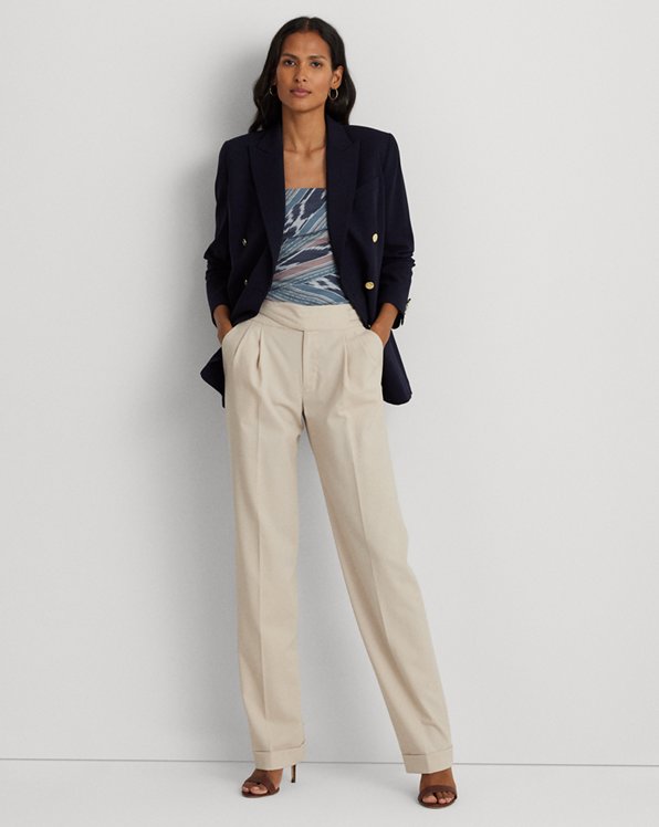 Pleated Wool-Blend Twill Straight Pant