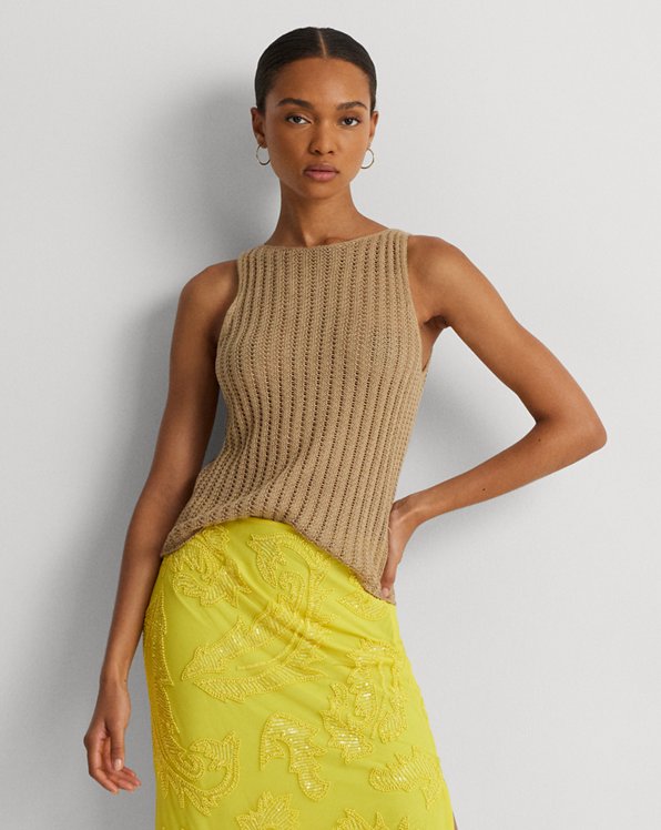 Rib-Knit Linen Sleeveless Sweater