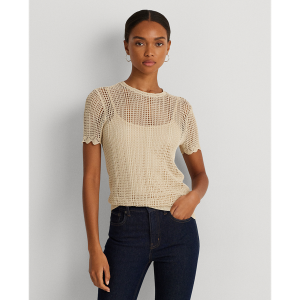 Pointelle-Knit Short-Sleeve Sweater