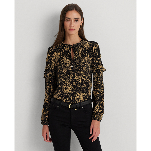 Final Sale! Gold Jacquard Layered Mesh Ruffle Sleeveless Top main image 1