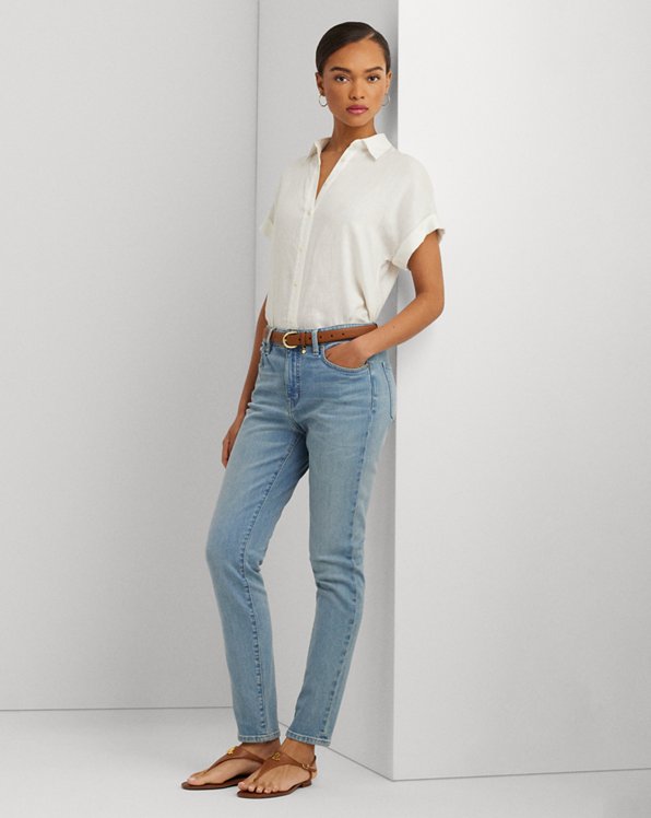 Enkellange skinny jeans met hoge taille