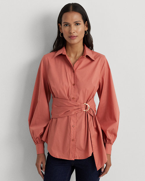 Tie-Front Cotton-Blend Shirt