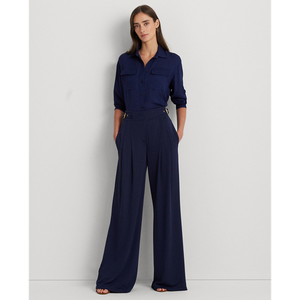 BRUSHED JERSEY PLEATED WIDE PANTS