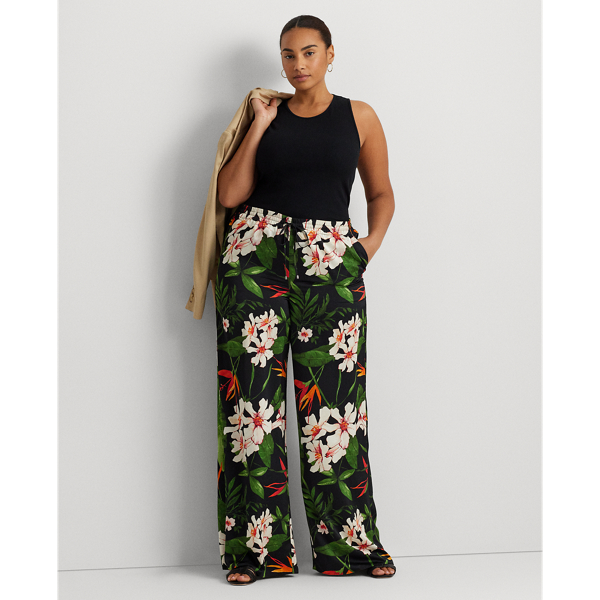 Floral Satin Charmeuse Wide-Leg Pant