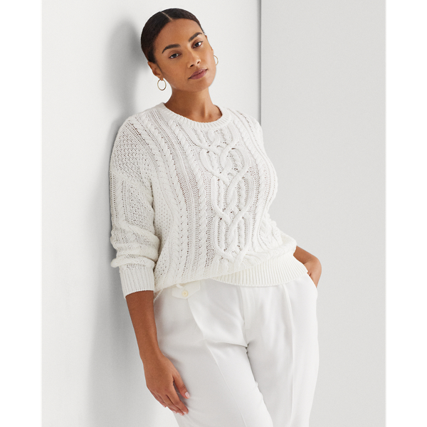 Cable-Knit Cotton Crewneck Sweater