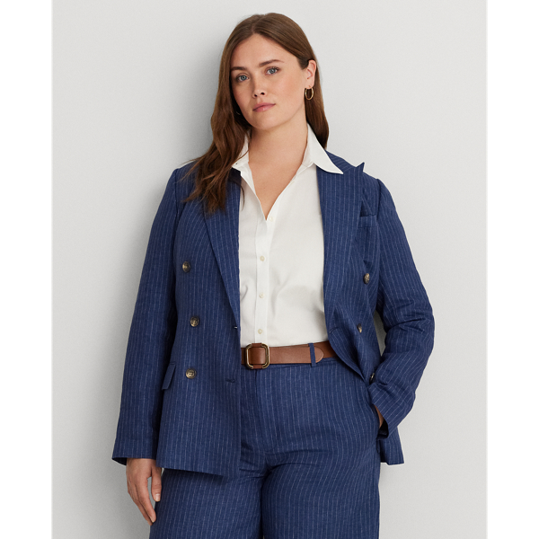 Pinstripe Double-Breasted Linen Blazer