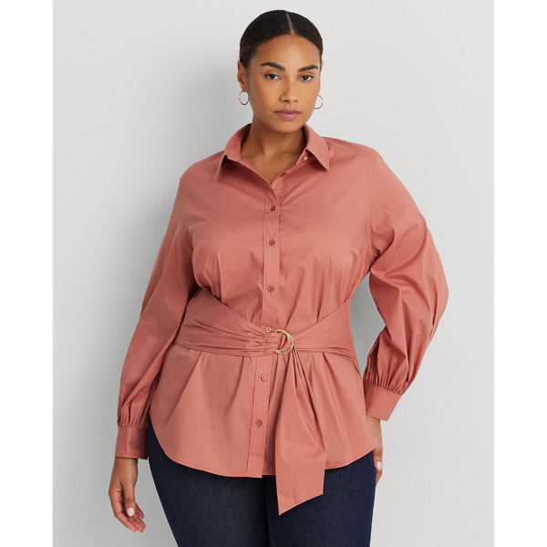 LAUREN Ralph Lauren Tie Front Cotton-Blend Shirt Pink Size XS main image 0