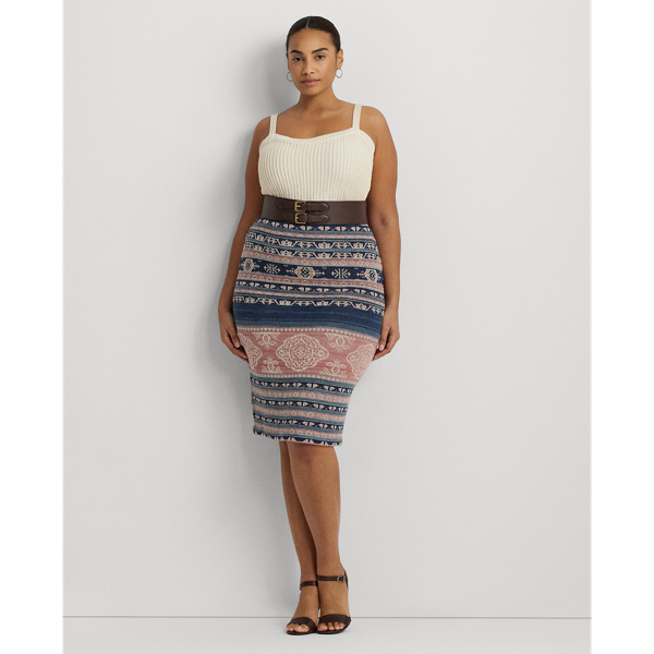 Geo-Motif Linen-Cotton Pencil Skirt Lauren Woman 1