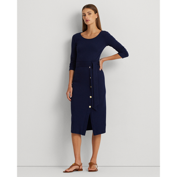 Ril V Neck L S Belt Knit Dress Laurel Wreath Detail