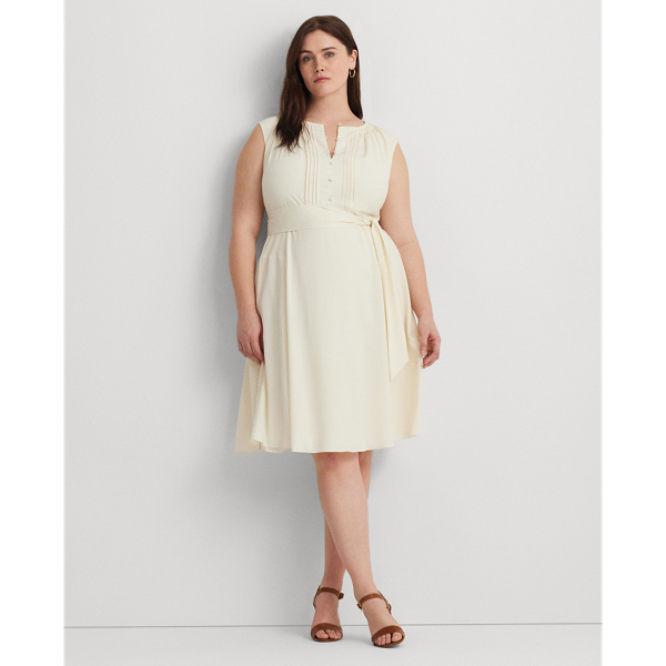 Belted Crepe Cap-Sleeve Dress Lauren Woman 1