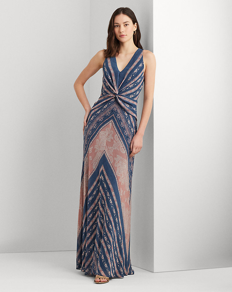 Print Twist-Front Georgette Gown Lauren 1