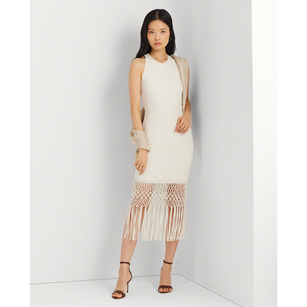 Fringe-Trim Sleeveless Cocktail Dress