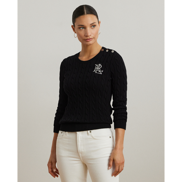 Button-Trim Cable-Knit Cotton Jumper