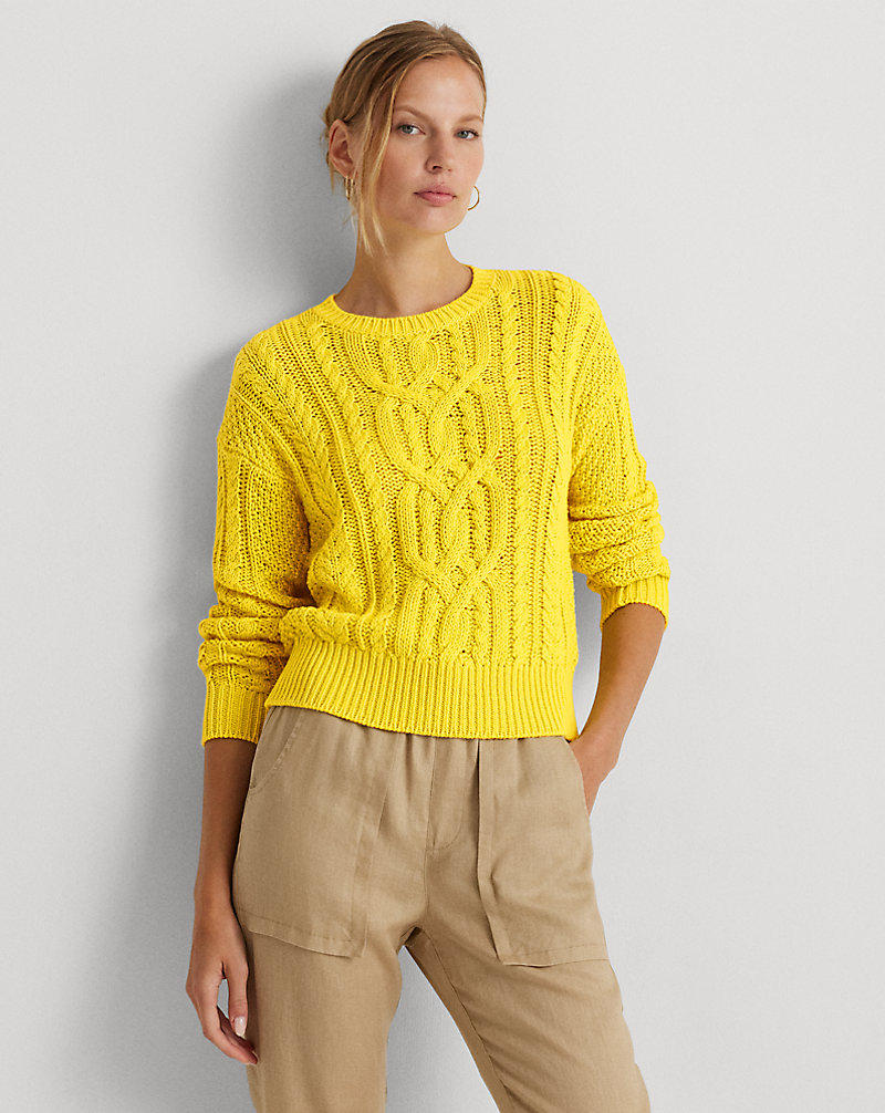 Cable-Knit Cotton Crewneck Sweater Lauren 1
