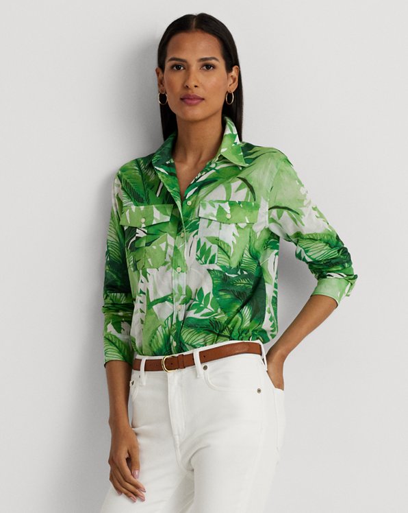 Camicia in voile con foglie di palma
