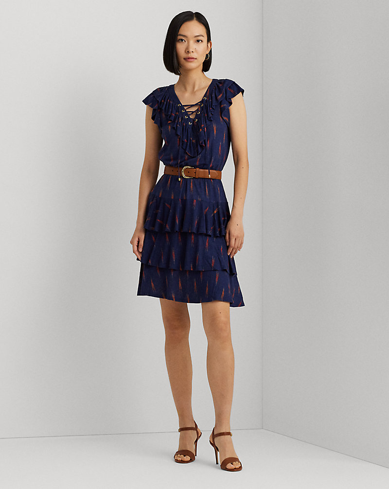 Geo-Print Ruffle-Trim Jersey Dress Lauren 1