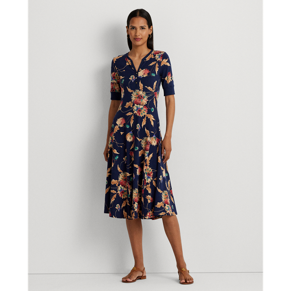 Floral Cotton-Blend Jersey Henley Dress