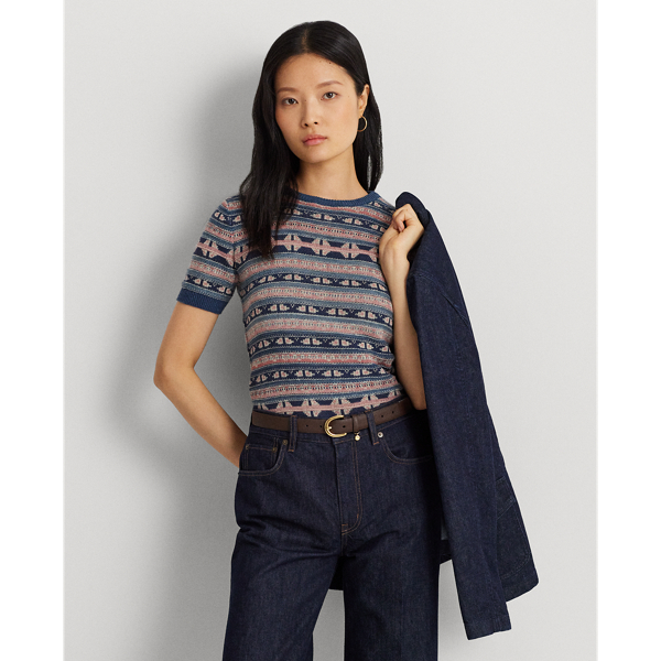 Geo-Stripe Short-Sleeve Sweater