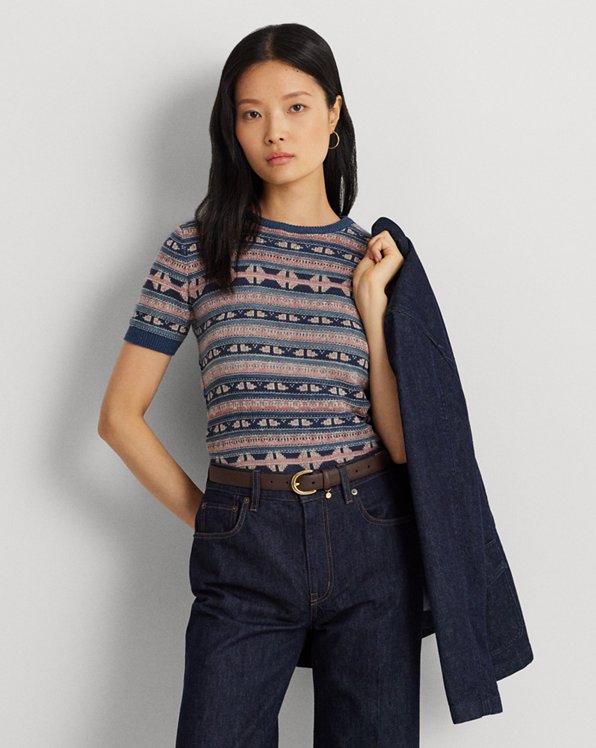 Geo-Stripe Short-Sleeve Sweater