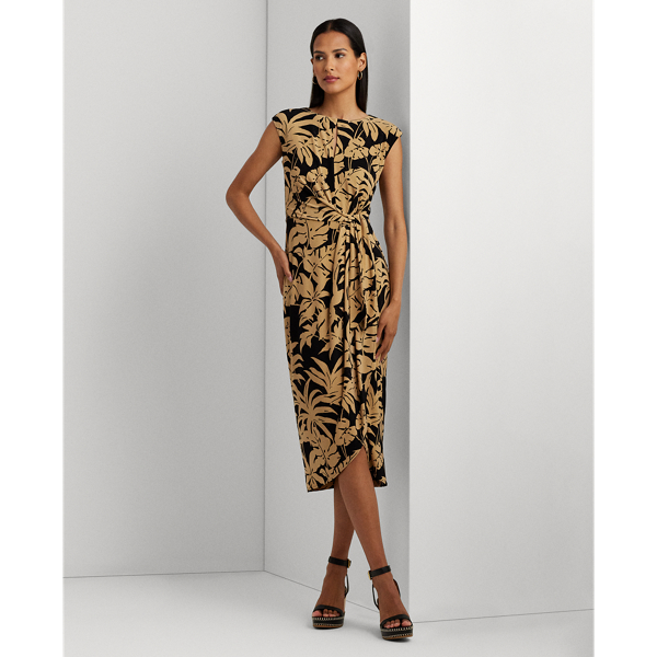 Palm Frond-Print Jersey Tie-Front Dress