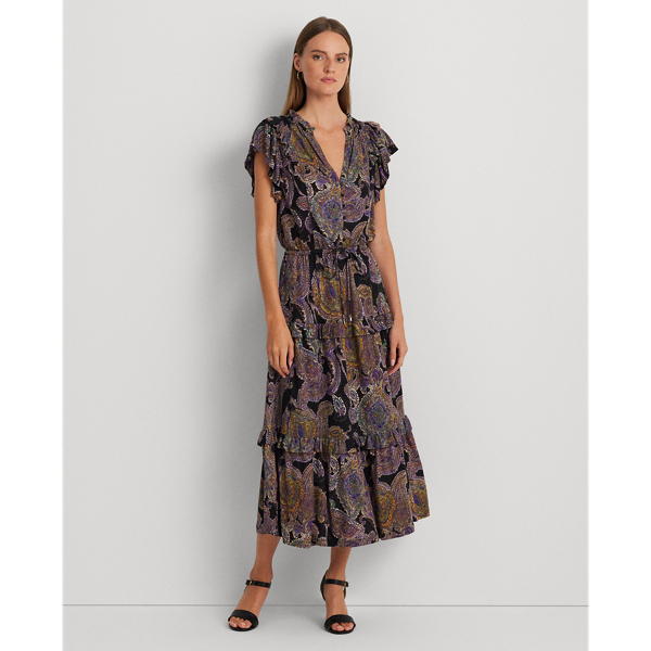 Paisley Linen-Blend Jersey Tiered Dress Lauren 1