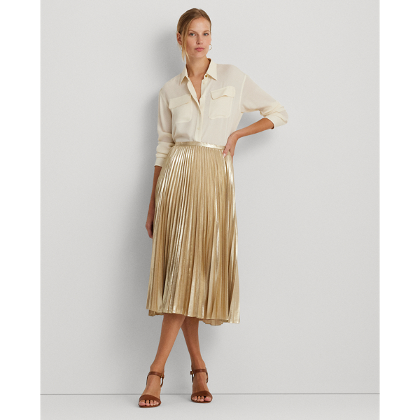 Pleated Metallic Chiffon Skirt