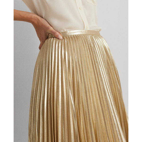 Pleated Metallic Chiffon Skirt