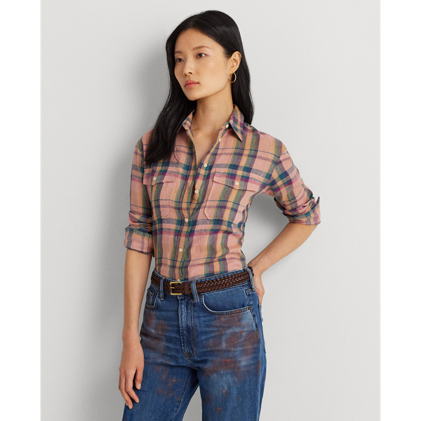 Checked Plaid Linen Shirt