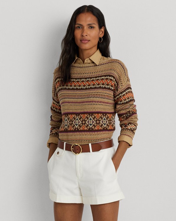 Geo-Motif Cotton-Linen Boatneck Sweater