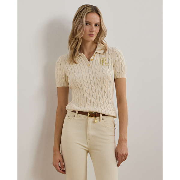 Cable-Knit Cotton Polo Jumper Lauren 1