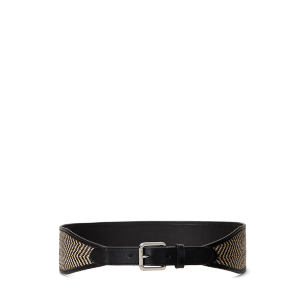 Herringbone &amp; Leather Wide Belt Lauren 1