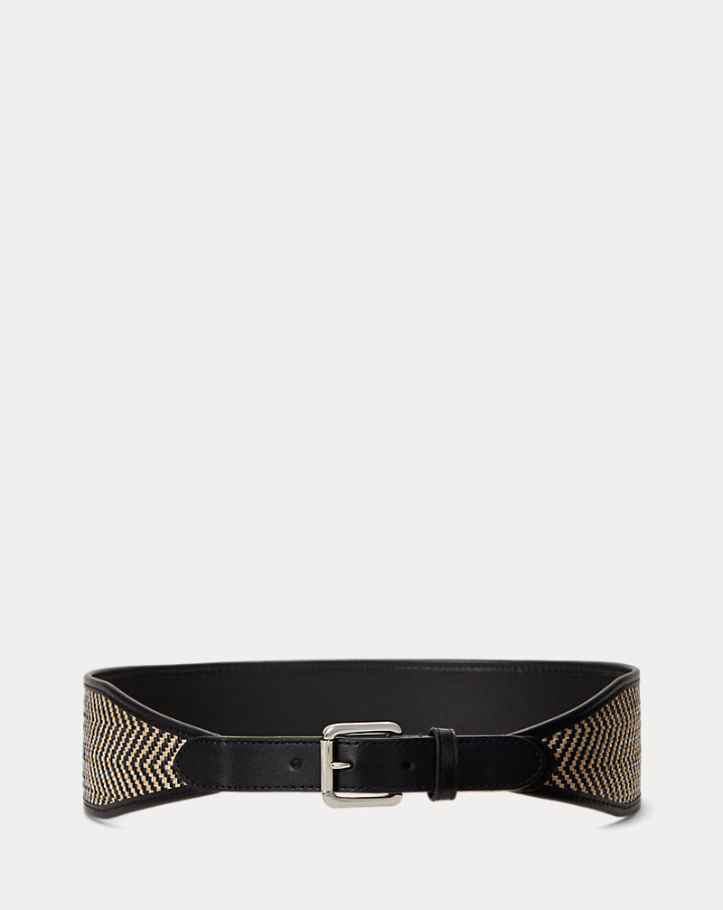 Herringbone & Leather Wide Belt Lauren 1