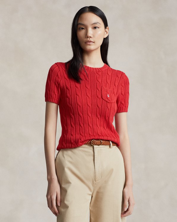 Cable-Knit Cotton Short-Sleeve Jumper