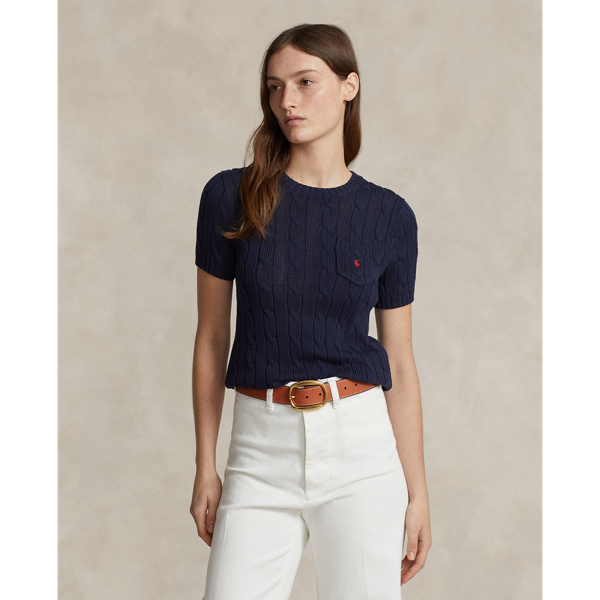 Cable-Knit Cotton Short-Sleeve Jumper