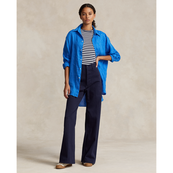 Stretch Cotton Twill Wide-Leg Pant