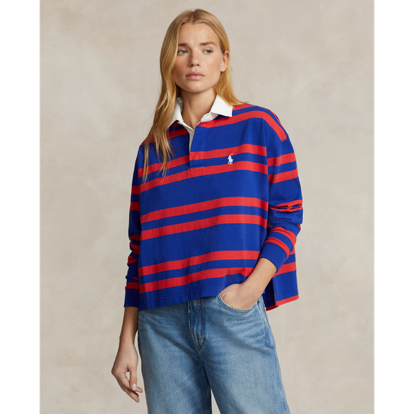 Cropped gestreept jersey rugbyshirt