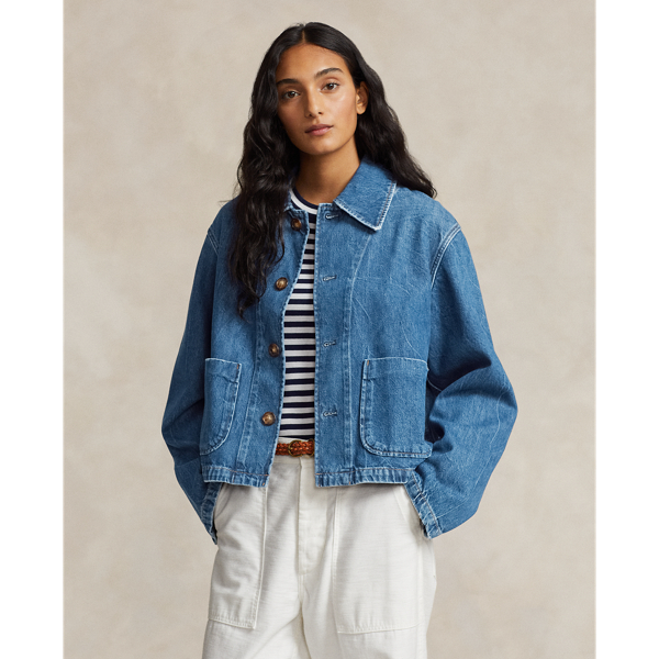 Cropped Denim Car Coat