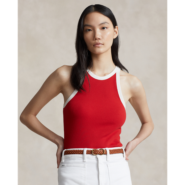 Contrast-Trim Ribbed Cotton Tank Top