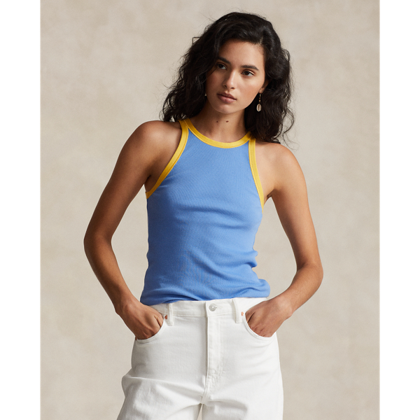 Contrast-Trim Rib-Knit Cotton Tank Top